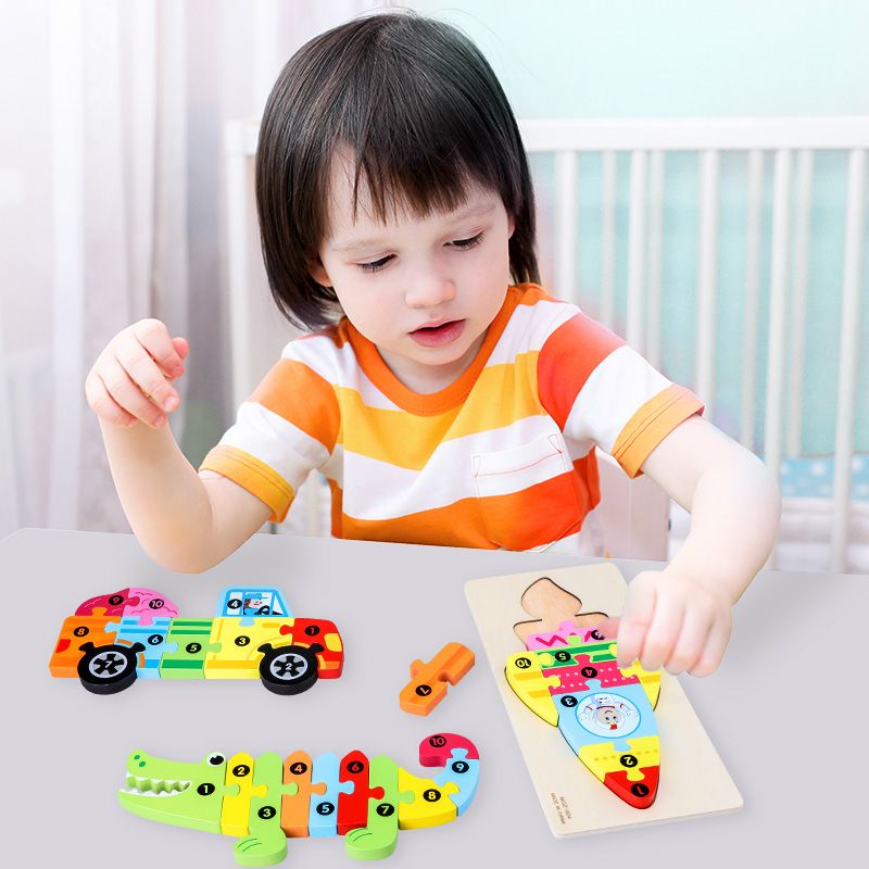 Yiwu quality Wooden large digital traffic animal three-dimensional jigsaw puzzle hand-grabbed board early education and intelligence toy undefined