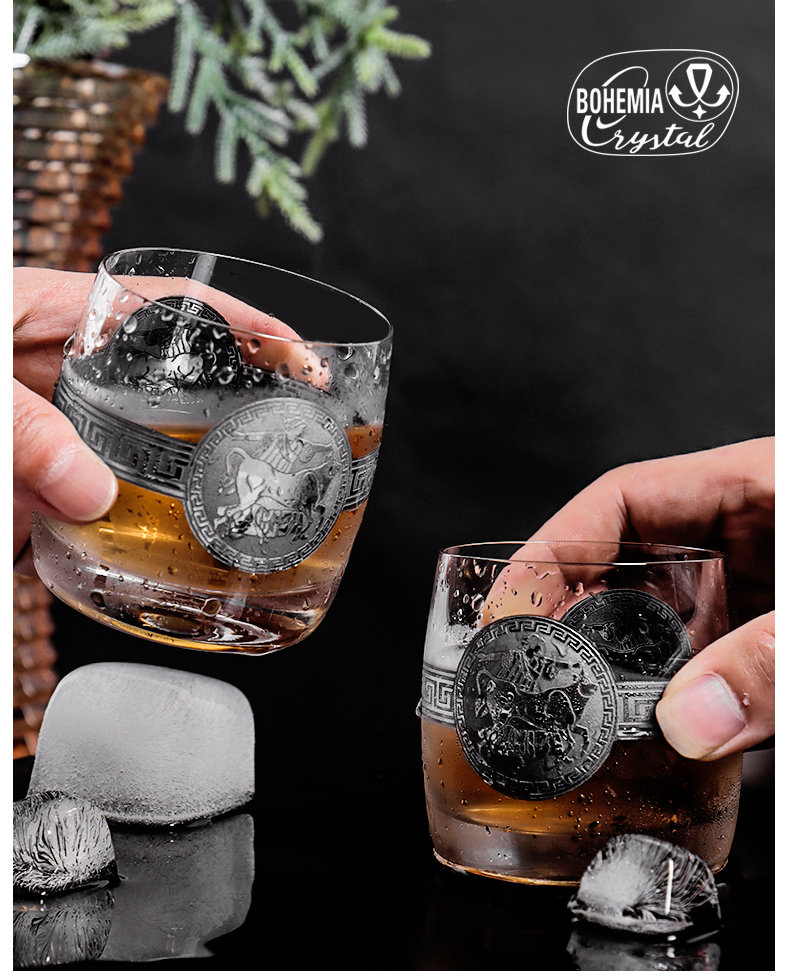 Czech imported crystal glass whisky glass for home use, European classical glass with silver butterfly and flower patterns pic 14