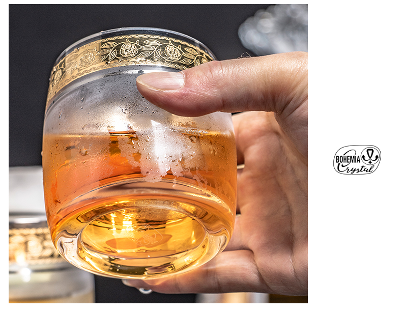 Czech imported crystal glass whisky glass, home engraved and gilded European classical glass with gilded rim pic 17