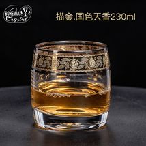 捷克进口水晶玻璃威士忌杯家用刻花描金欧式古典杯描国色天香