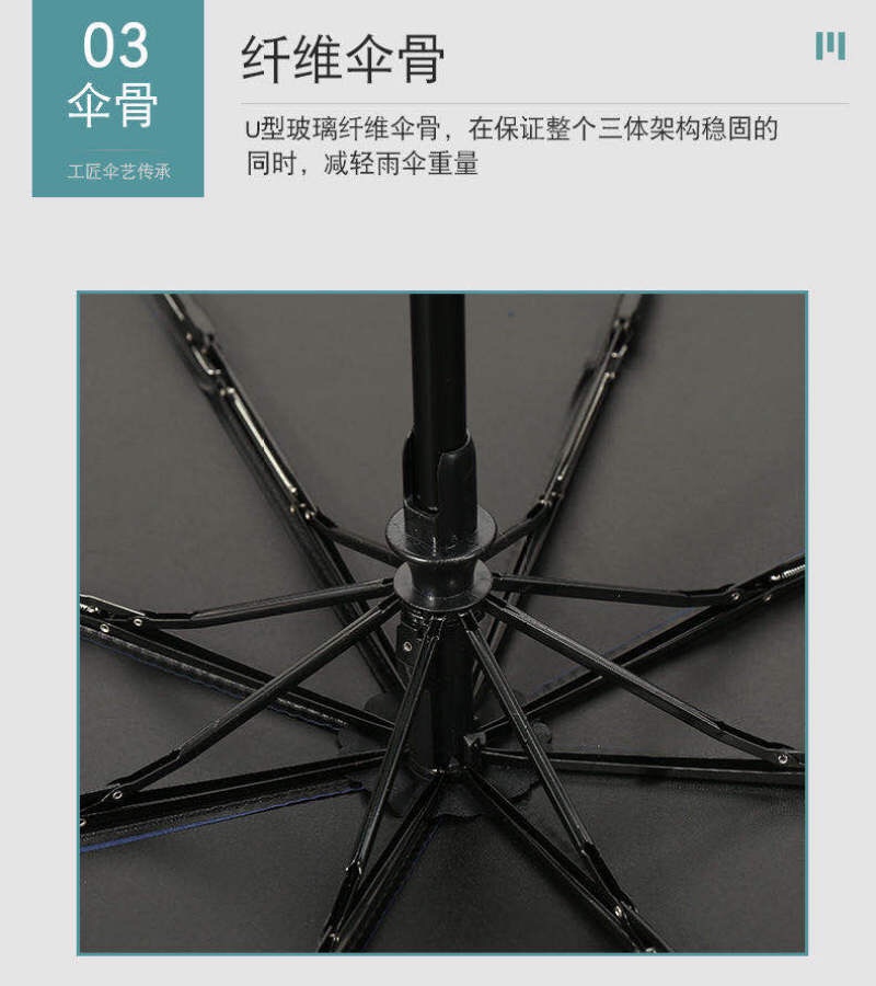 新款全自动素色黑胶晴雨伞折叠三折伞可定制广告logo防晒遮阳详情图10
