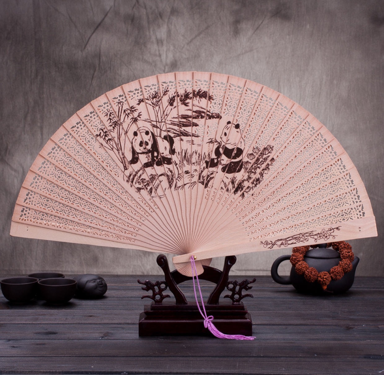 便携古风复古折叠扇木质女士檀香香木折扇子镂空工艺中国风礼品扇