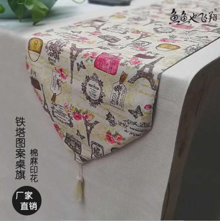 义乌好货 棉麻印花桌旗桌巾茶几电视鞋柜书法桌茶室桌床尾巾产品图