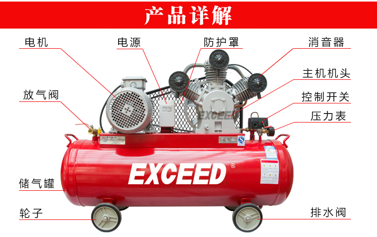 欧佩克LV3008皮带驱动 3hp活塞式空压机三相2.2 kw 9CFM空压机详情图3