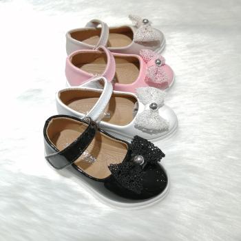 2020新款儿童女孩亮皮蕾丝蝴蝶结款防滑魔术贴女宝宝小皮鞋详情图5