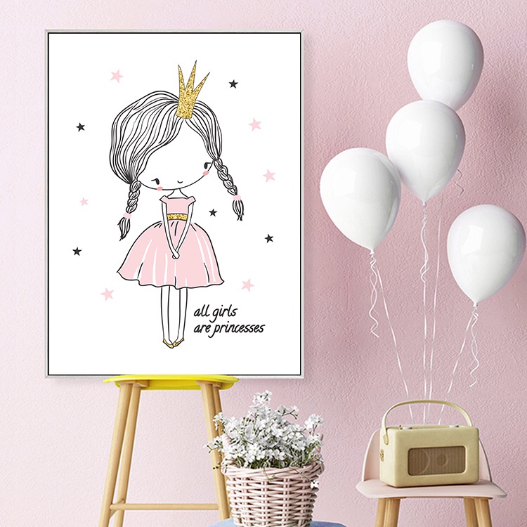 Nordic bedroom children room hanging painting princess room cat rabbit animal cartoon mural children decorative painting triptych thumbnail