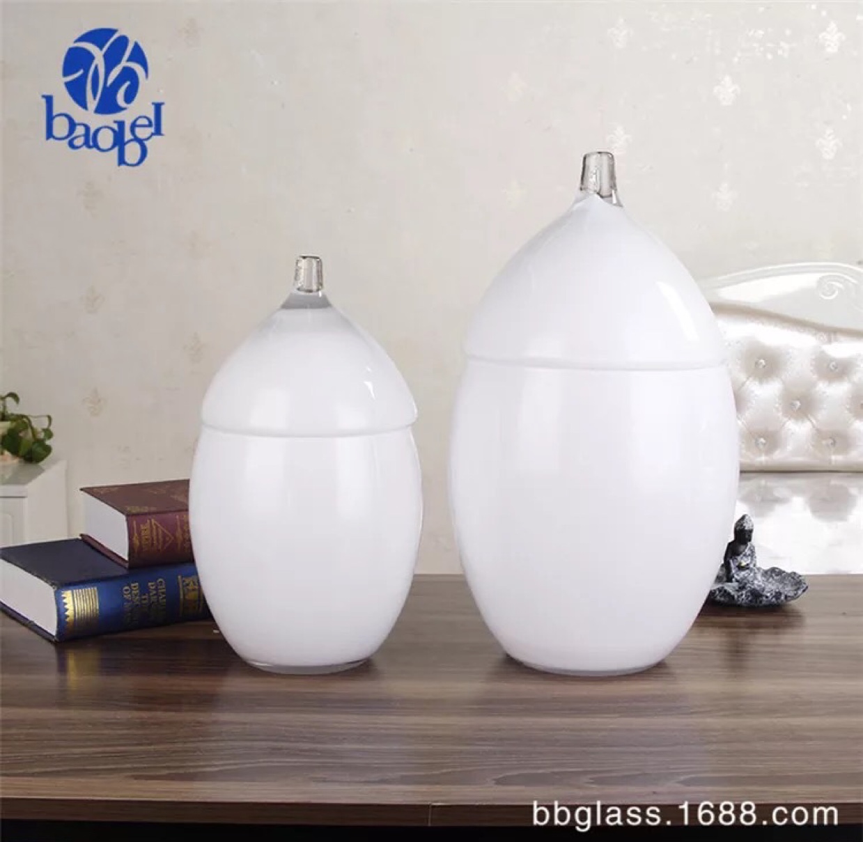 علب علب الحلوى الزجاجية BBglass Buei Bue، علب زجاج زجاجية بيضاء مزخرفة بأثاث منزلي حديث details Picture