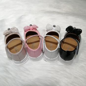 2020新款儿童女孩亮皮蕾丝蝴蝶结款防滑魔术贴女宝宝小皮鞋详情图2