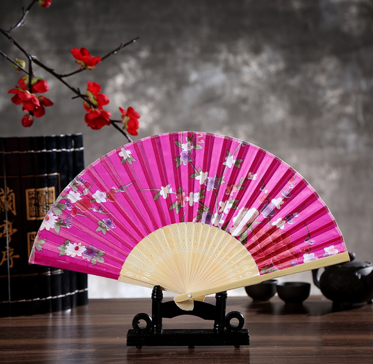 色丁布女扇细节图