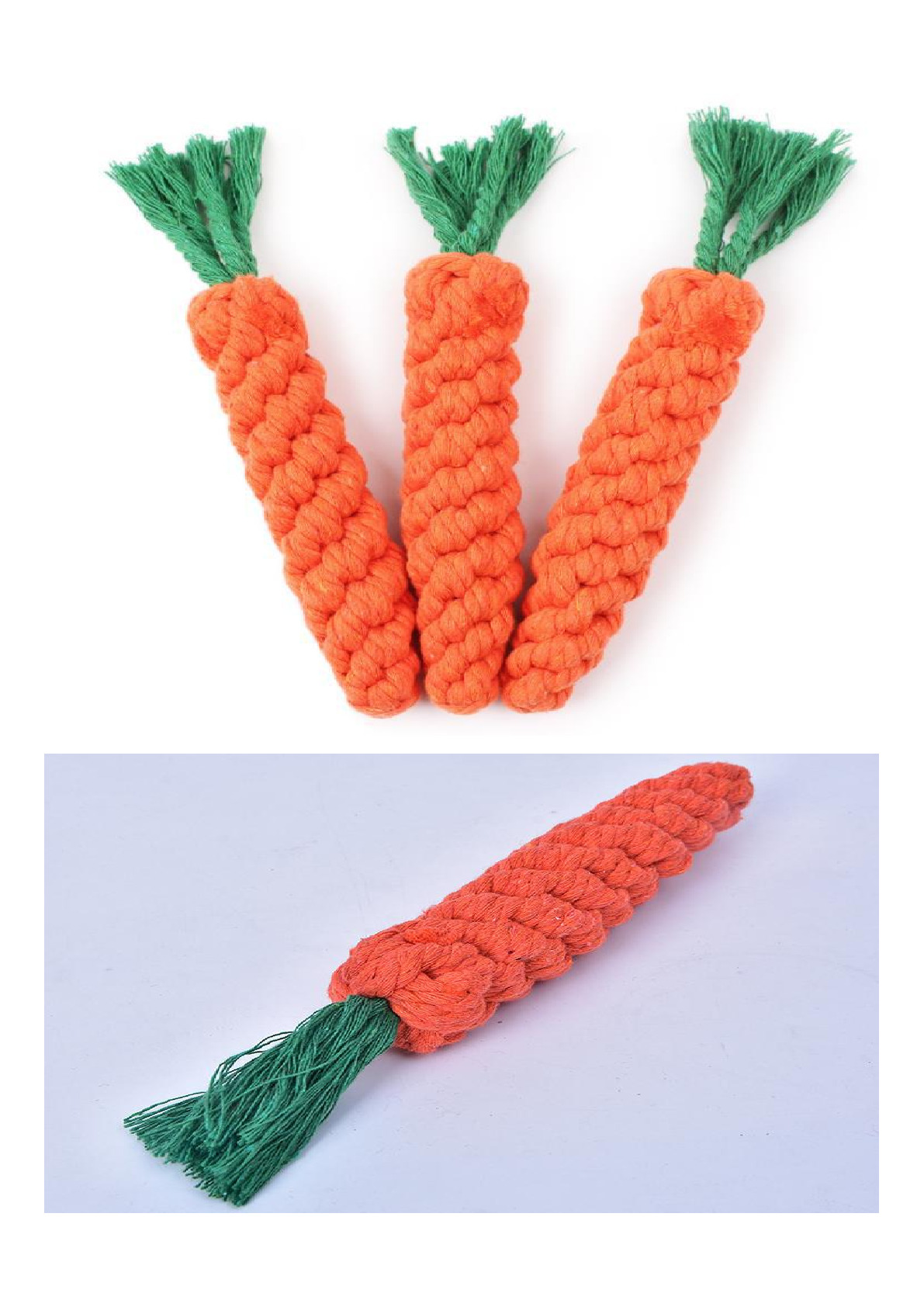 Pet carrot toys braided teeth cleaning teeth grinding cotton rope dog bite toy pet supplies manufacturers Specification drawing