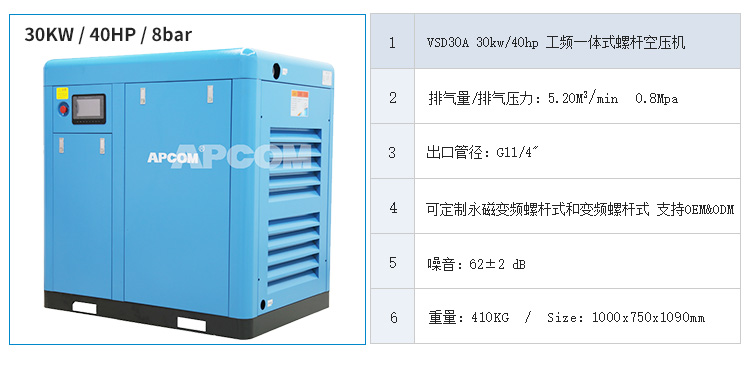Opep 30kw inversor compresor de aire ahorro de energía y ahorro de energía de tornillo compresor de aire fabricante al por mayor VSD30 detail image 2