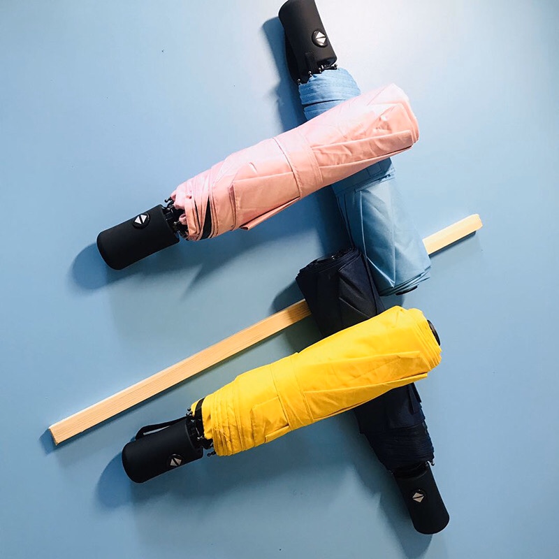 新款全自动素色黑胶晴雨伞折叠三折伞可定制广告logo防晒遮阳白底实物图