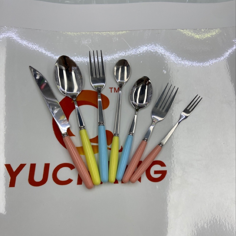 仿陶瓷多色不锈钢刀叉勺大勺小勺冰勺水果叉