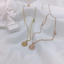 Korean casual two different chain round piece with T necklace