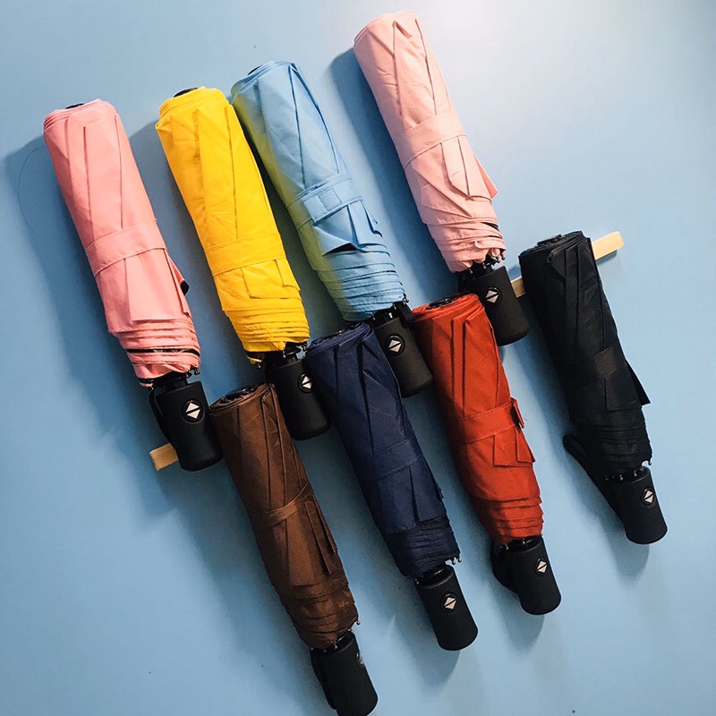 新款全自动素色黑胶晴雨伞折叠三折伞可定制广告logo防晒遮阳产品图