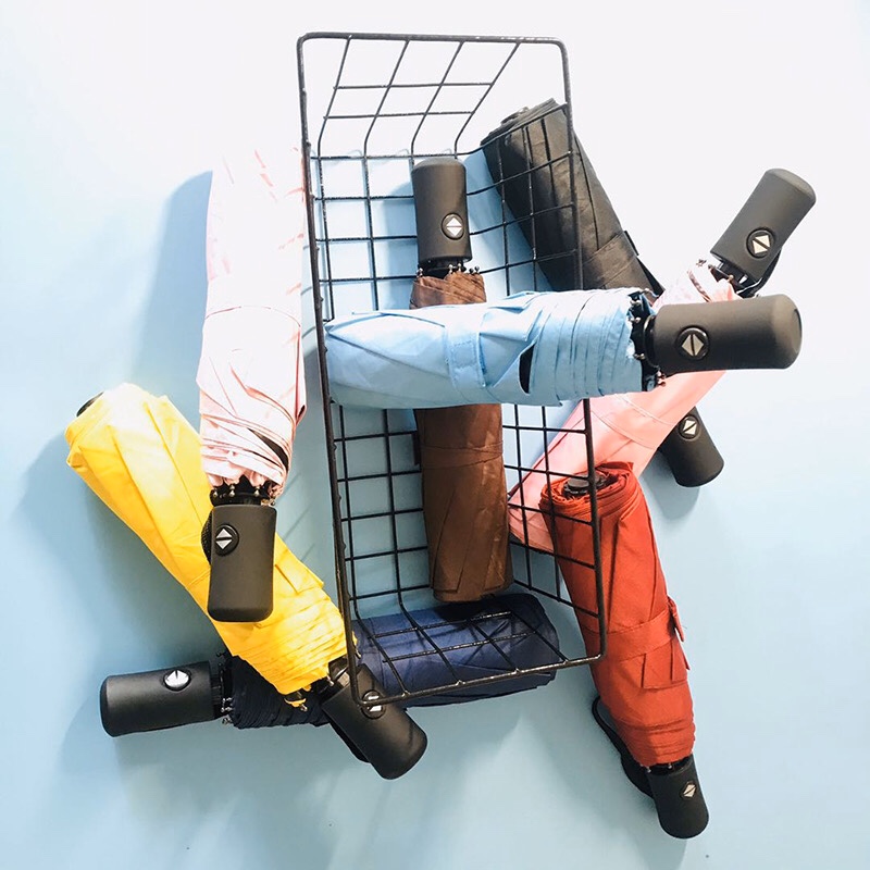 新款全自动素色黑胶晴雨伞折叠三折伞可定制广告logo防晒遮阳细节图