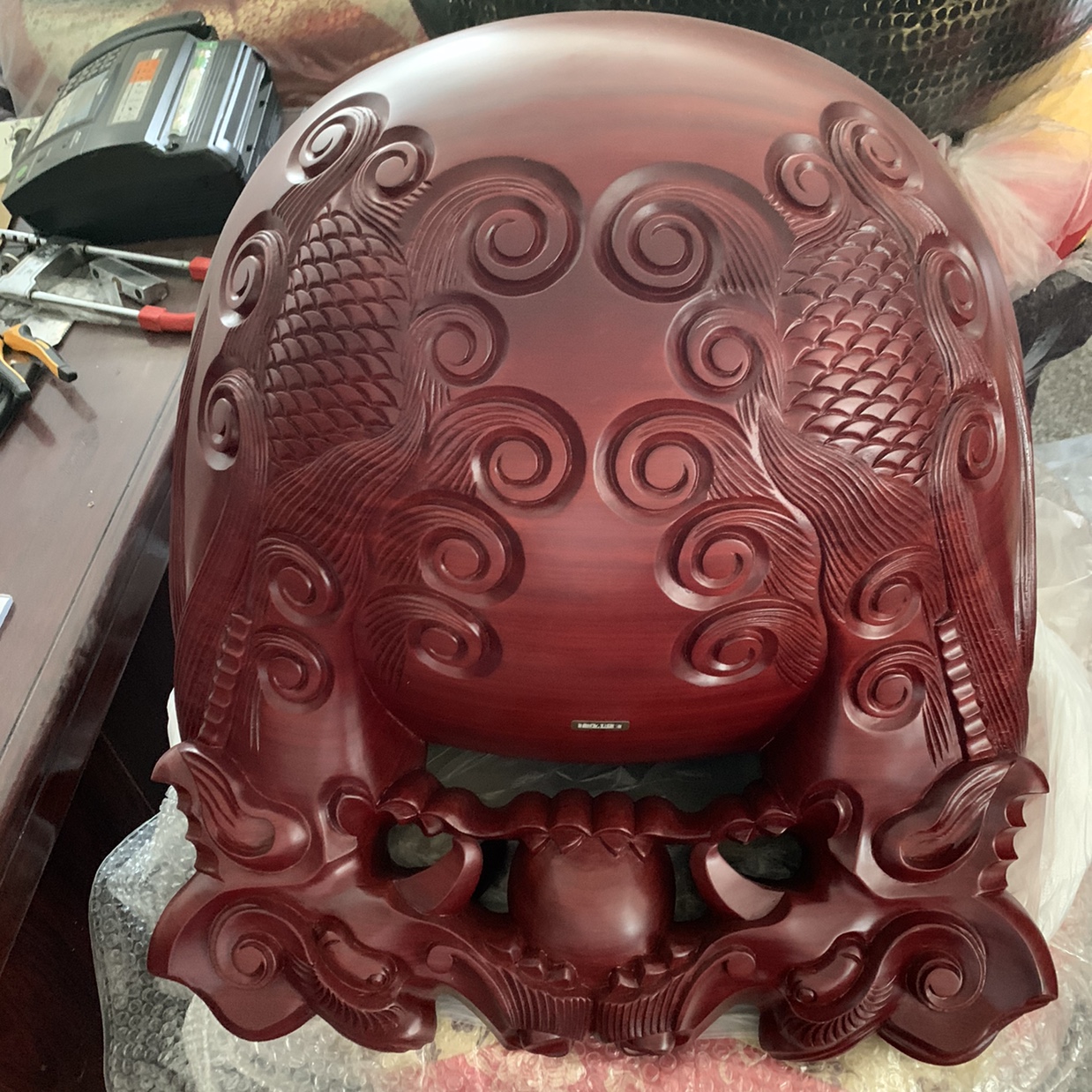 Carved fish dragon of Taiwan red sandalwood, size dimensions thumbnail