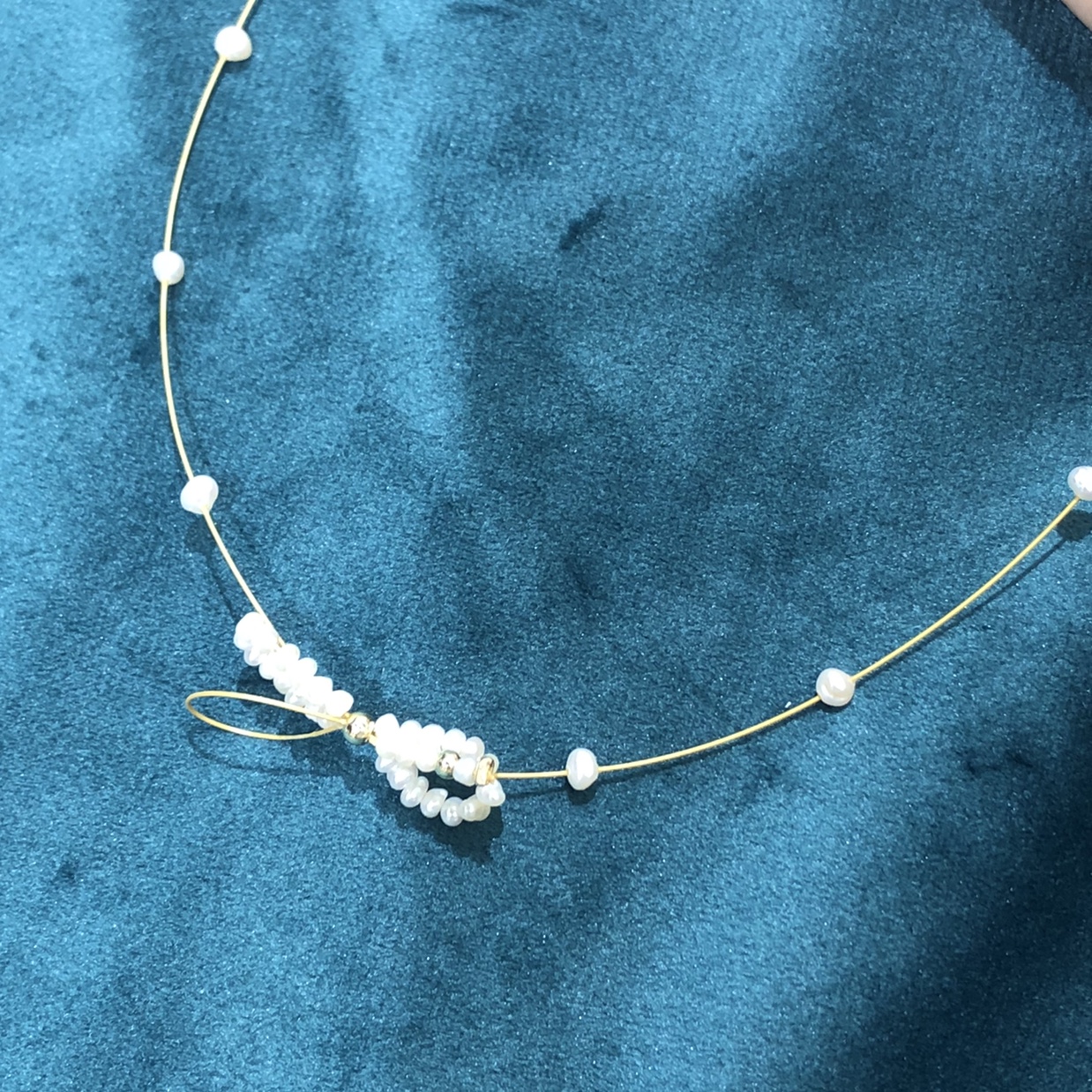 Korean version of natural pearl bow necklace