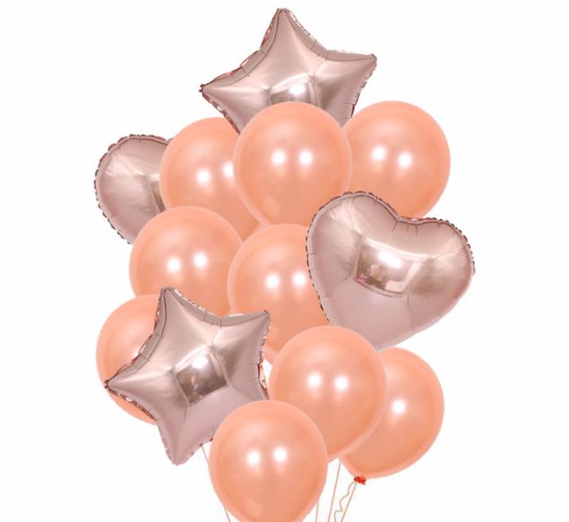12 "2.8-gram rose latex balloon with heart five-pointed star aluminum film balloon set for birthday wedding party decoration thumbnail