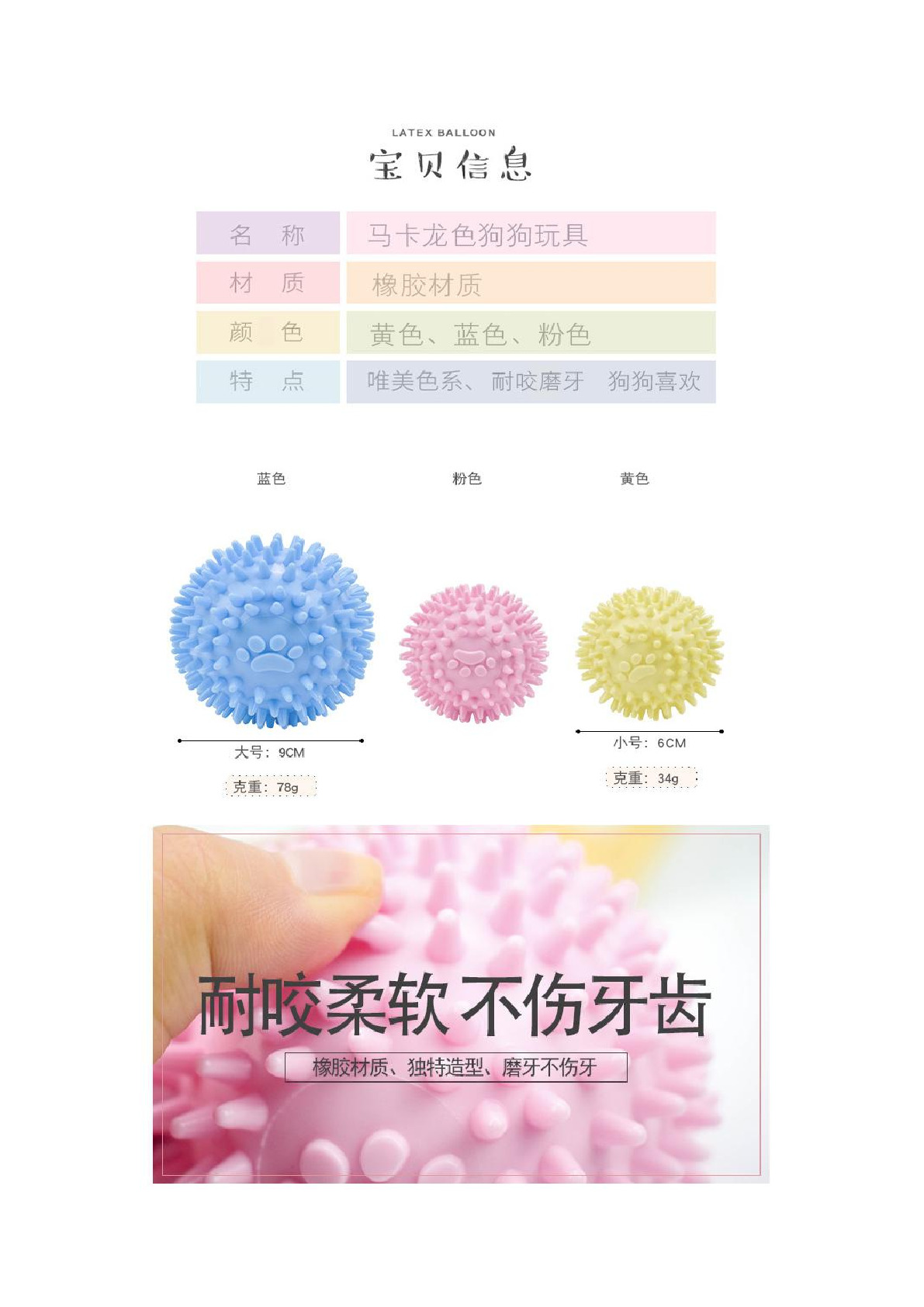 Pet toy macaron TPR gnawing ball dog toy thorn ball interactive teething dog toy manufacturers wholesale details Picture