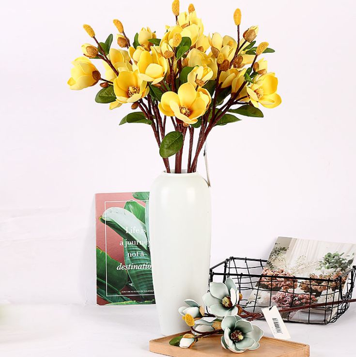 Yiwu quality products: 5 pieces of magnolia flowers, 75CM artificial flowers, artificial magnolia PU high-end decoration, realistic artificial flowers, home decoration, living room arrangement, artificial PU magnolia, Hibiscus details Picture