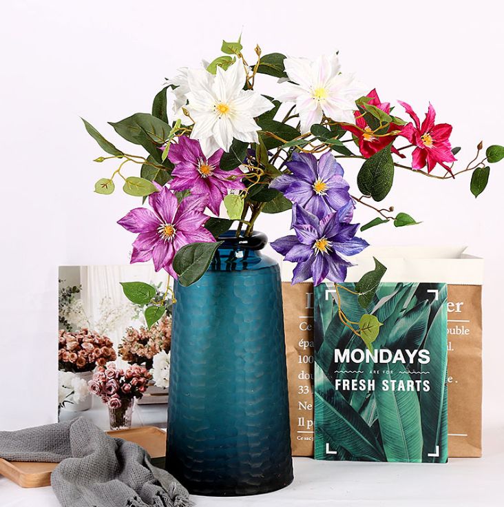 Yiwu high-quality artificial clematis for bedroom and study decoration, wedding artificial flower artificial bouquets Specification image