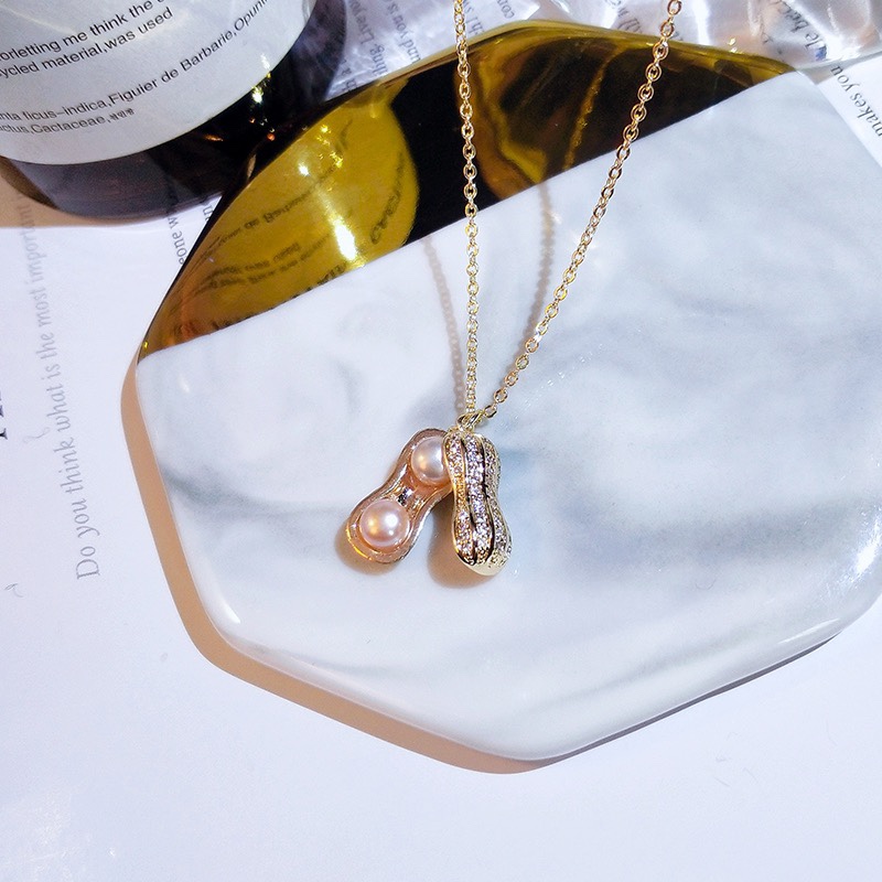 网红爆款花生珍珠吊坠微镶铜锆石配件细节图