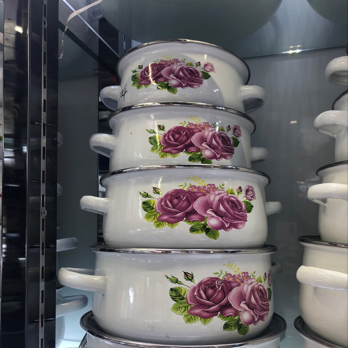 Five-piece enamel saucepan glass cover