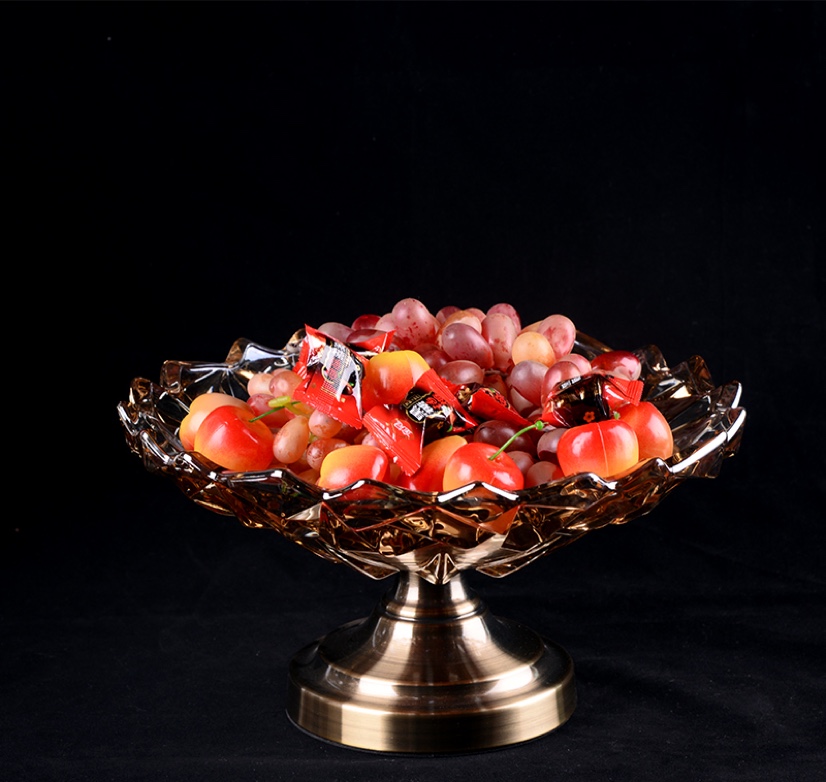 欧式轻奢风大号果盘美式装饰品水晶玻璃水果盘客厅茶几果盘