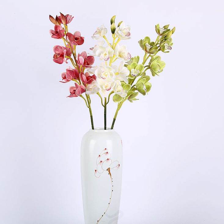 Yiwu Quality 14-head 3D soaked Cymbidium goeringii high-end artificial flower, artificial flower photography, wedding and home decoration Specification image