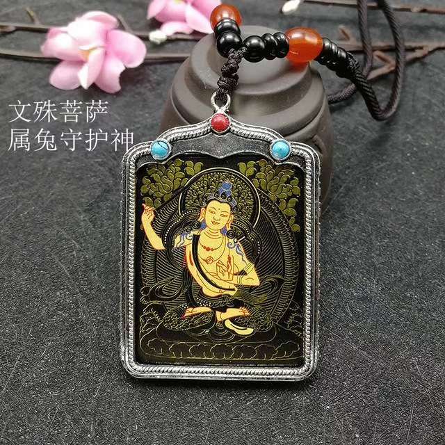 The Tibetan black gold Thangka necklace featuring the twelve zodiac signs and eight guardian deities brings good luck in the Year of the Rabbit Specification image