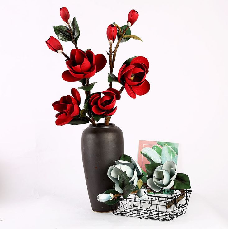 Yiwu Quality 4-head PU magnolia tree high-quality artificial flowers, high-end artificial magnolia home decoration artificial flowers