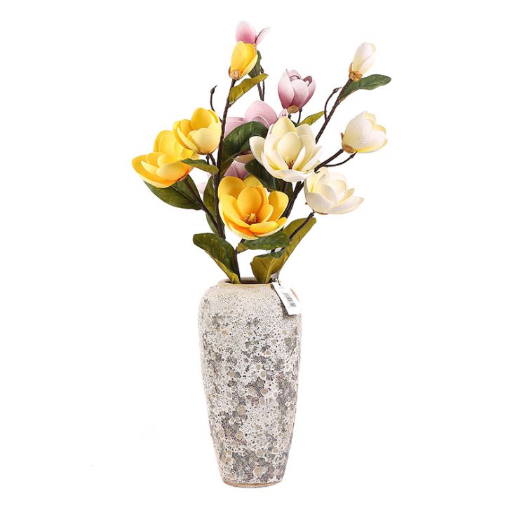 Yiwu quality products: 4-head PU artificial flowers for wedding and home decoration, artificial magnolia plant floor-standing decoration, artificial flowers details Picture
