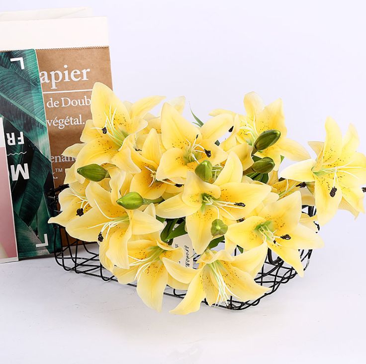 Yiwu Good goods 5-prong 12-head small tiger lily high-quality artificial lily, artificial flower handle bouquet lily details Picture