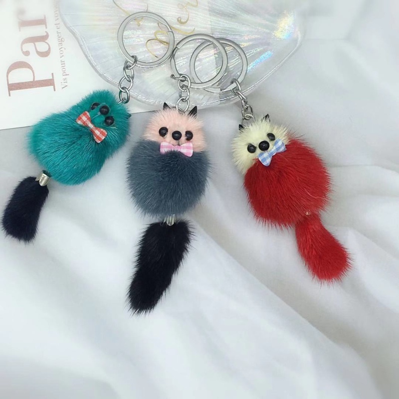 Factory direct little fox cute fur mink bag accessories car key chain real fur mobile phone accessories thumbnail