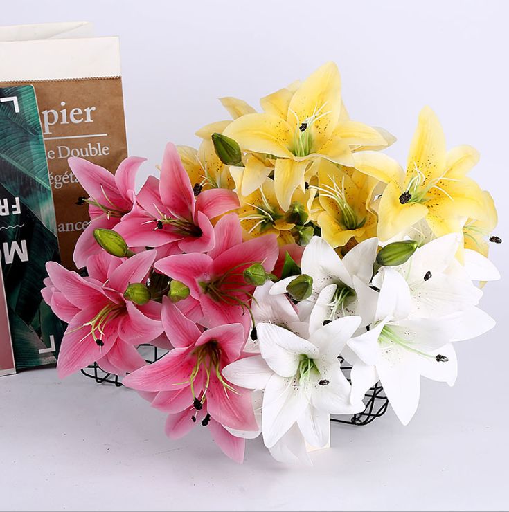 Yiwu Good goods 5-prong 12-head small tiger lily high-quality artificial lily, artificial flower handle bouquet lily Specification image