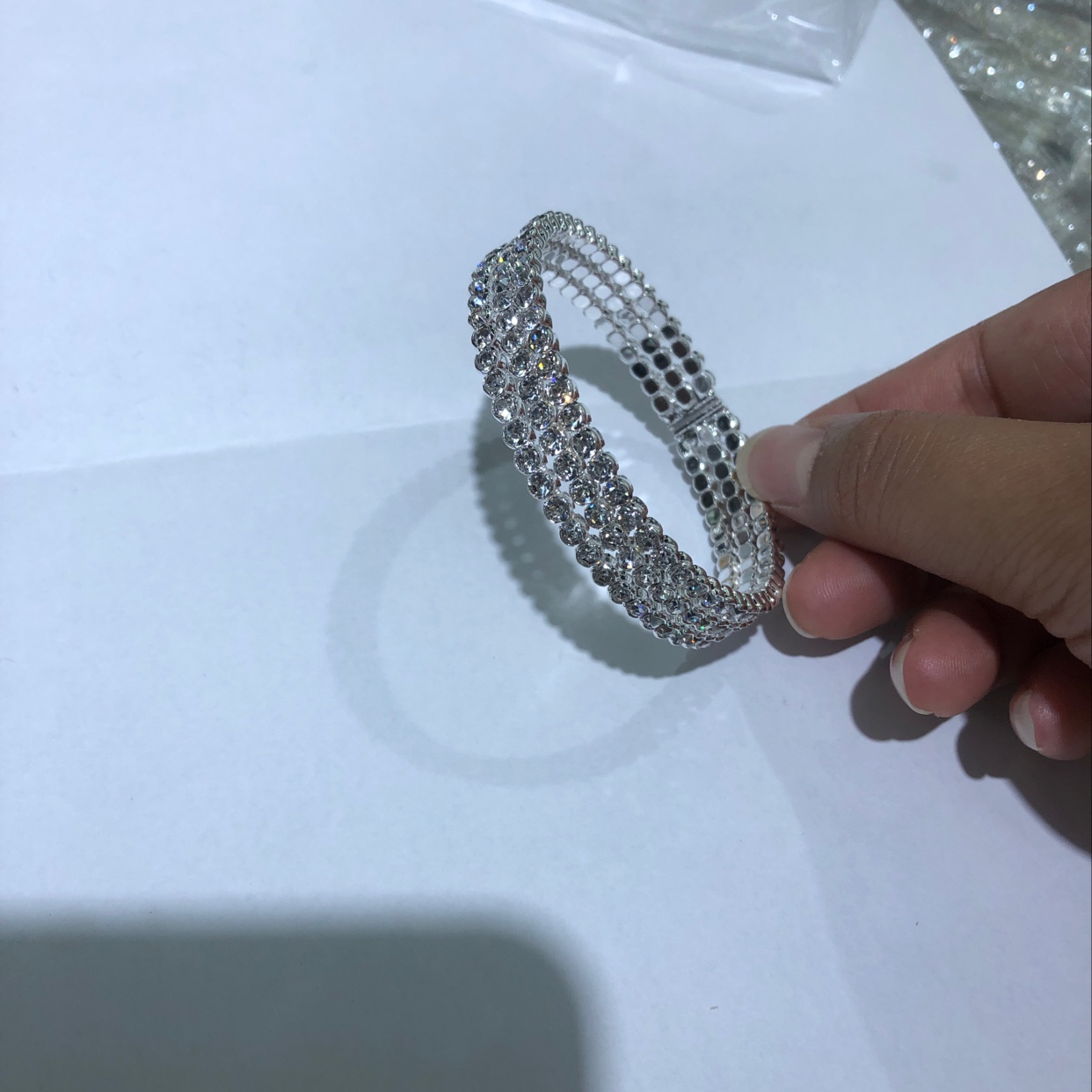 Three rings full drill round claw silver plated bracelet