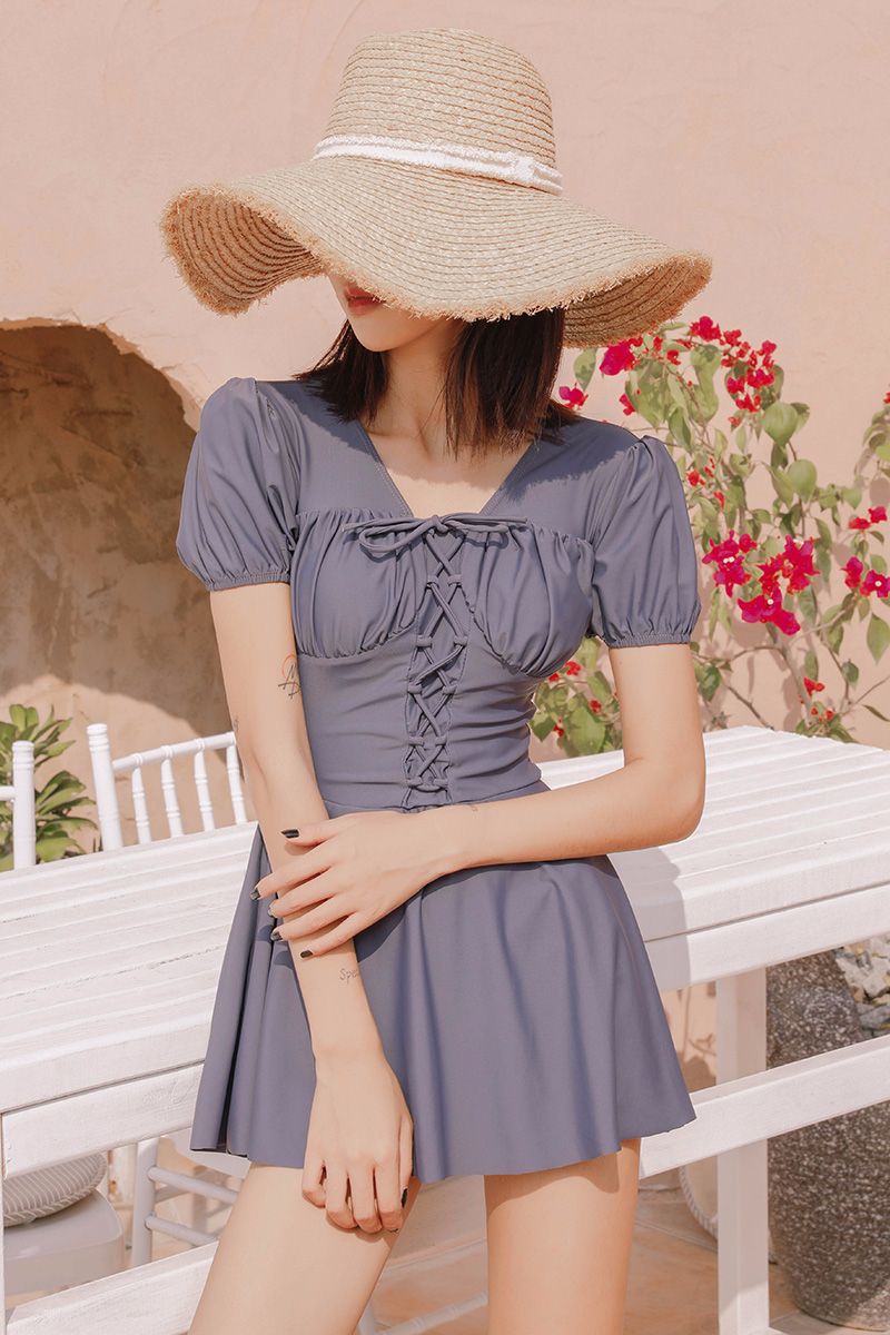 Surin Language 2020 Lace-Up Japanese Kokaichi Onsen Conservative Skinny-Covered One-Piece Student Swimsuit Girl