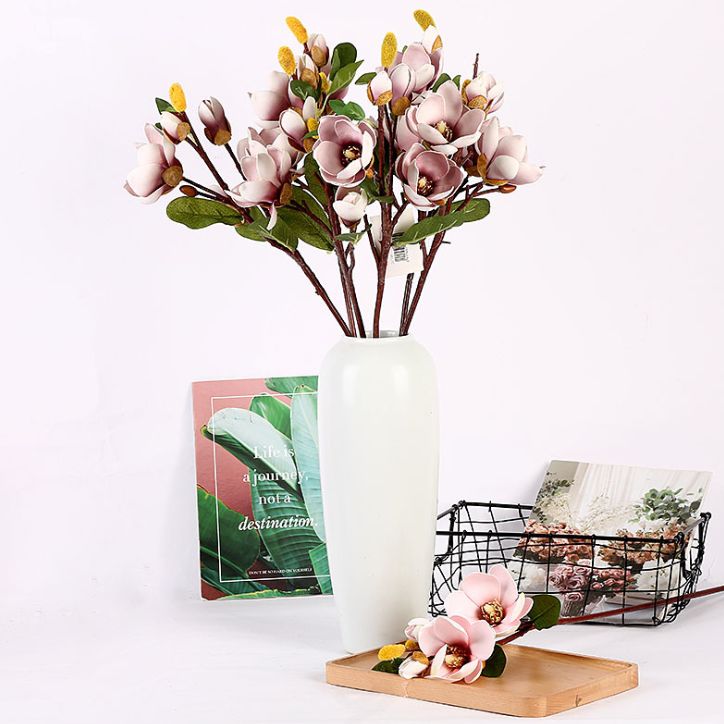 Yiwu quality products: 5 pieces of magnolia flowers, 75CM artificial flowers, artificial magnolia PU high-end decoration, realistic artificial flowers, home decoration, living room arrangement, artificial PU magnolia, Hibiscus