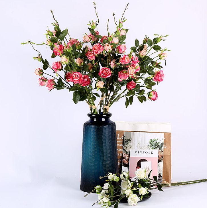 Yiwu good goods 3 handmade small rose 95cm simulation rose simulation flower fake flower wedding home decoration artificial flower fake flower silk flower simulation rose photography props thumbnail