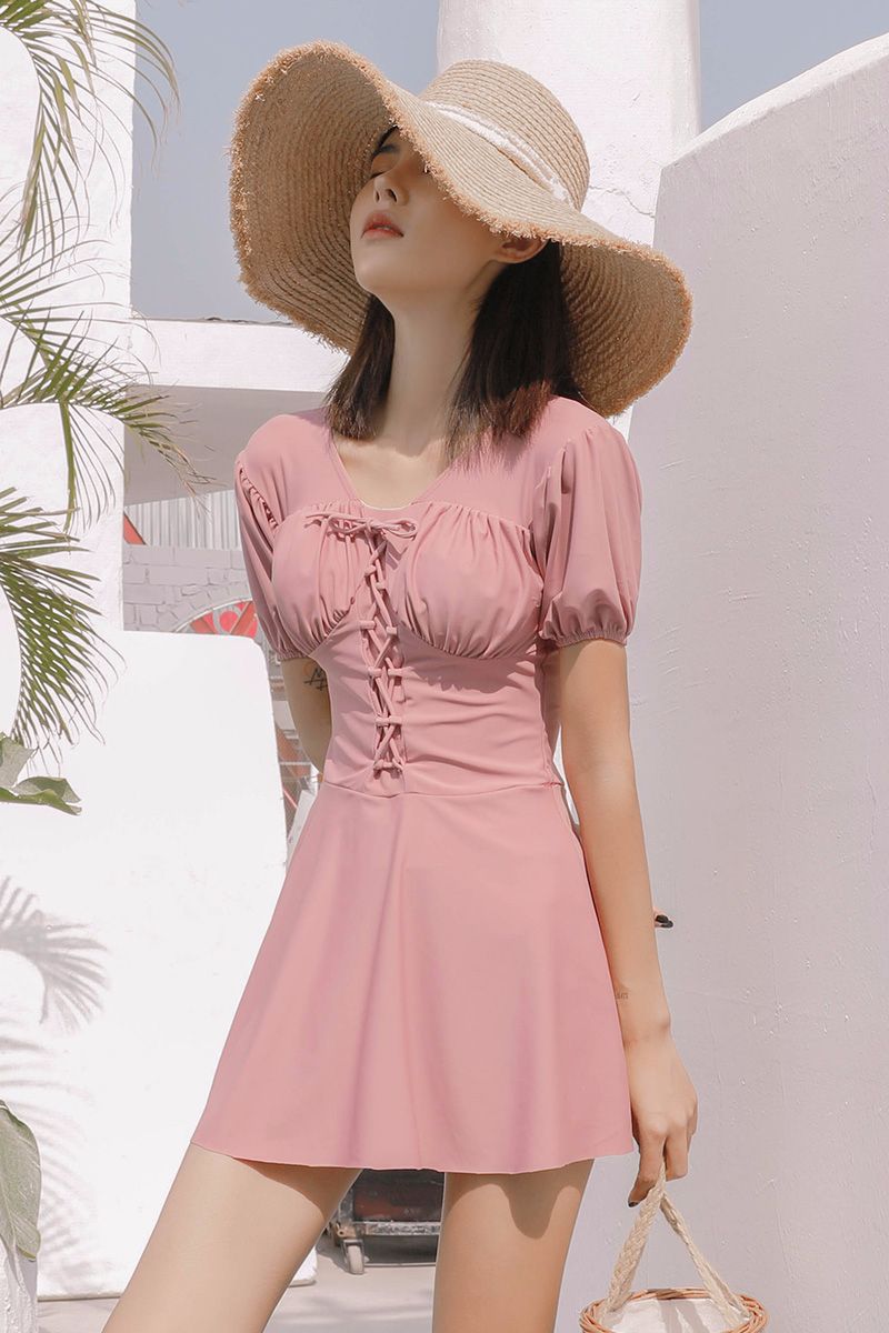 Surin Language 2020 Lace-Up Japanese Kokaichi Onsen Conservative Skinny-Covered One-Piece Student Swimsuit Girl Application Scenario
