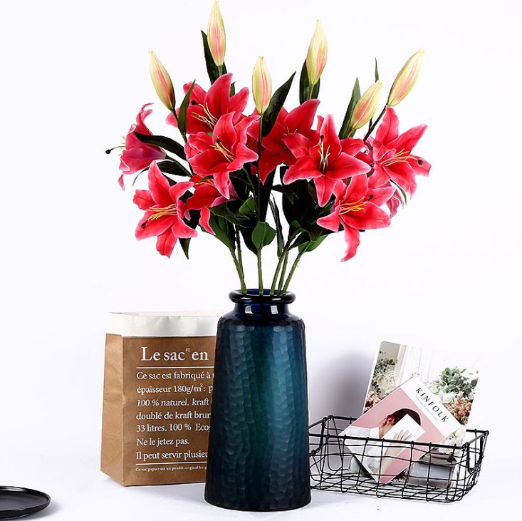 Yiwu Good goods simulation 3 head lilies 2 flowers 1 fruit lily high quality simulation lilies thumbnail