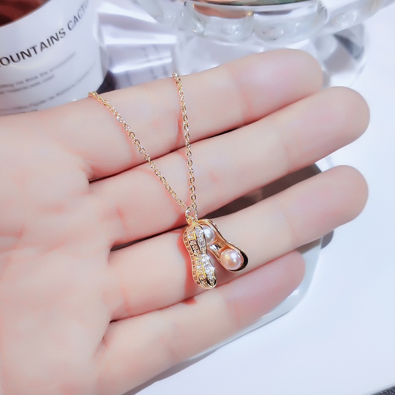 网红爆款花生珍珠吊坠微镶铜锆石配件产品图