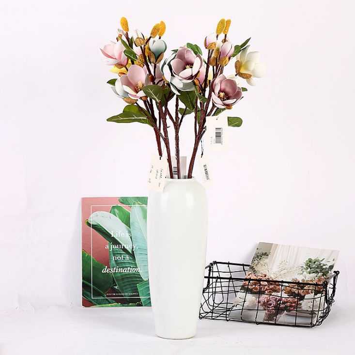 Yiwu quality products: 5 pieces of magnolia flowers, 75CM artificial flowers, artificial magnolia PU high-end decoration, realistic artificial flowers, home decoration, living room arrangement, artificial PU magnolia, Hibiscus Specification image