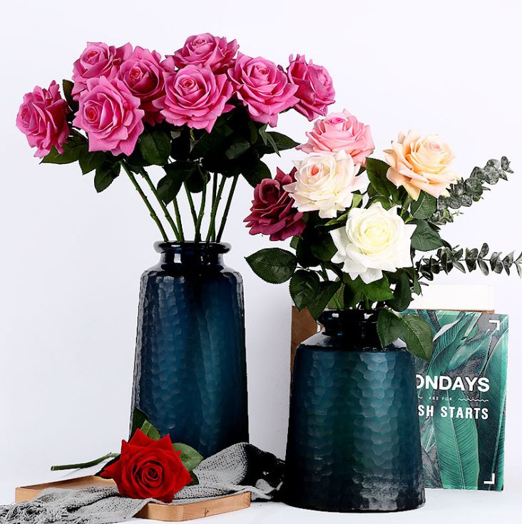Yiwu high-quality high-fidelity rose, single hand feel rose, high-end moisturizing rose, artificial flower for home decoration Specification image
