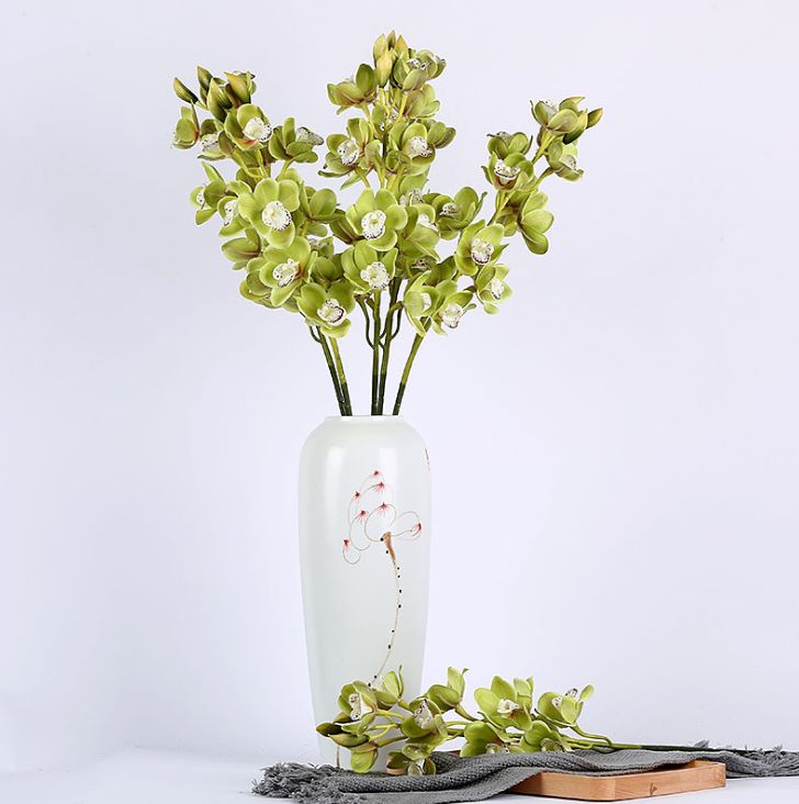 Yiwu Quality 14-head 3D soaked Cymbidium goeringii high-end artificial flower, artificial flower photography, wedding and home decoration details Picture