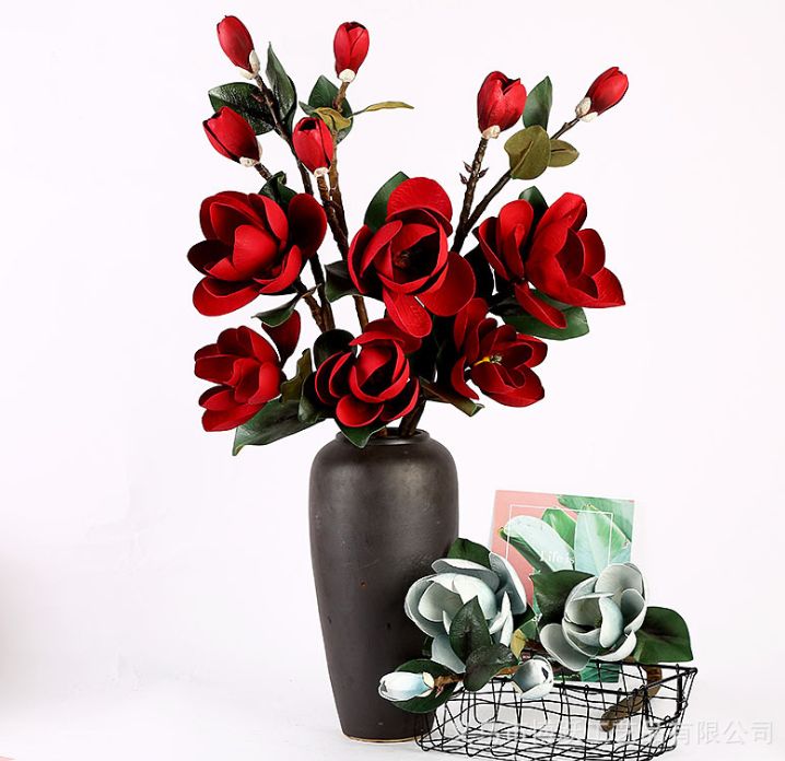 Yiwu Quality 4-head PU magnolia tree high-quality artificial flowers, high-end artificial magnolia home decoration artificial flowers Specification image