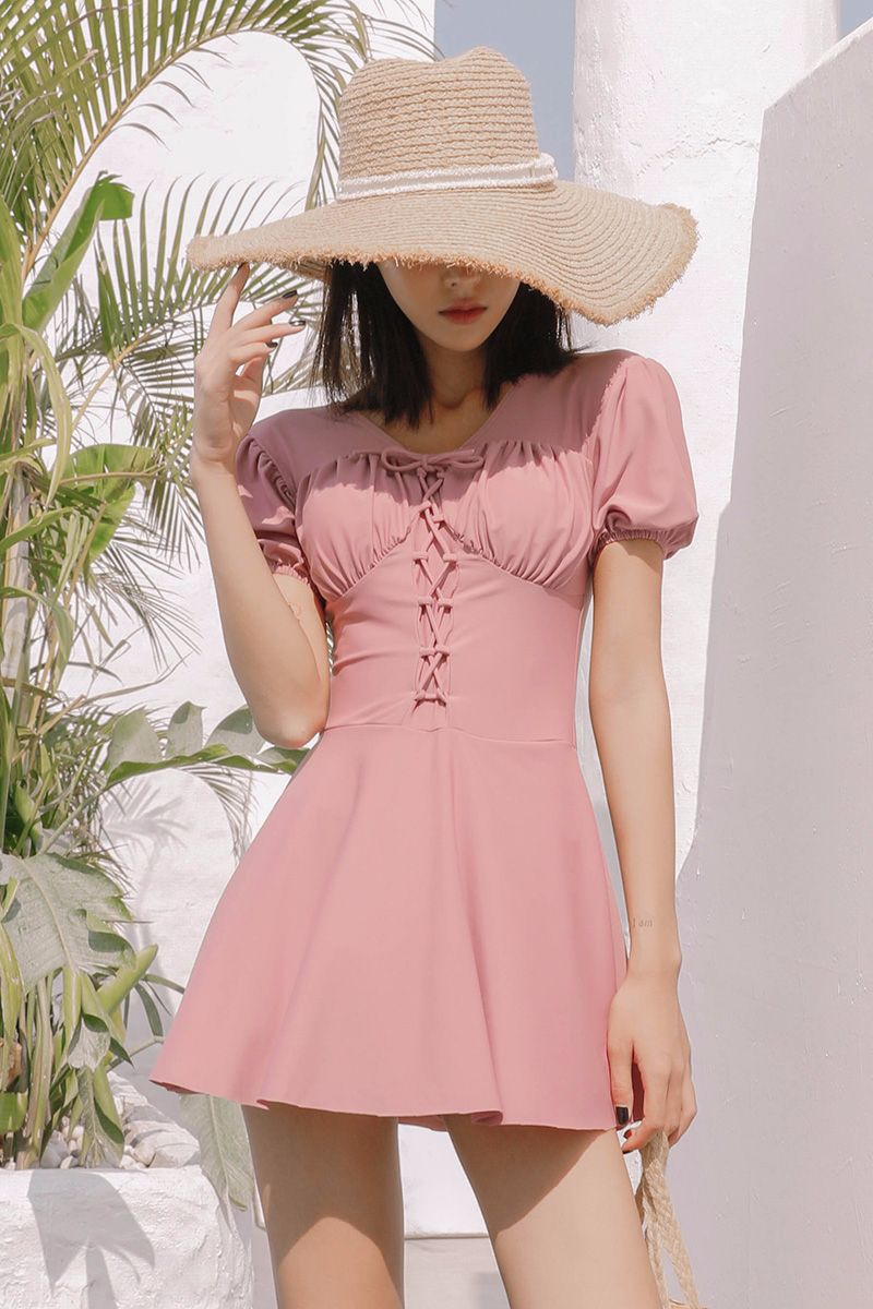 Surin Language 2020 Lace-Up Japanese Kokaichi Onsen Conservative Skinny-Covered One-Piece Student Swimsuit Girl Item Picture