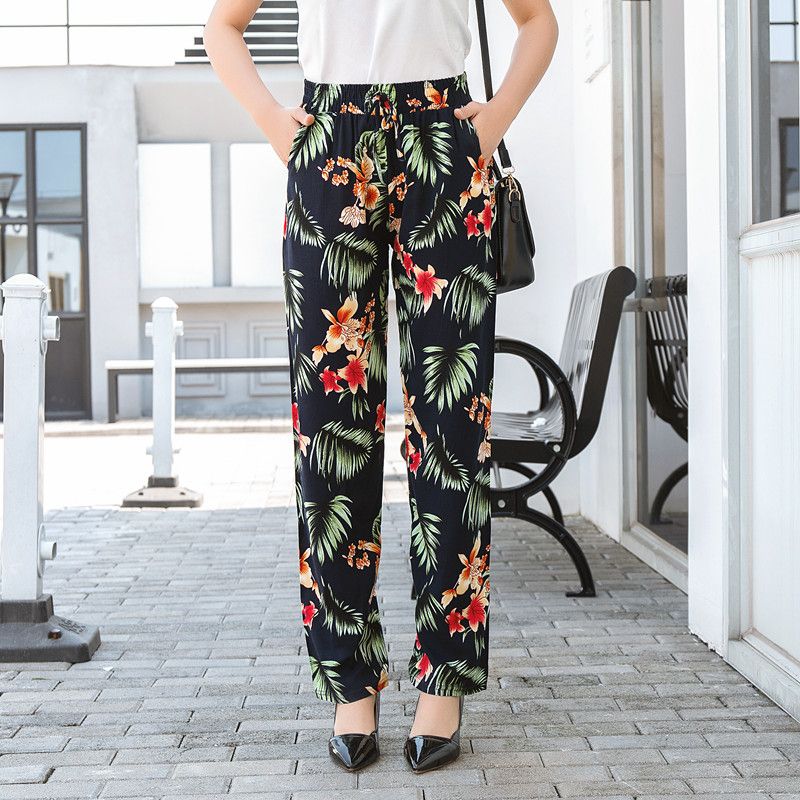 Women's Print Summer High Waist Wide Leg Pants with Pockets thumbnail