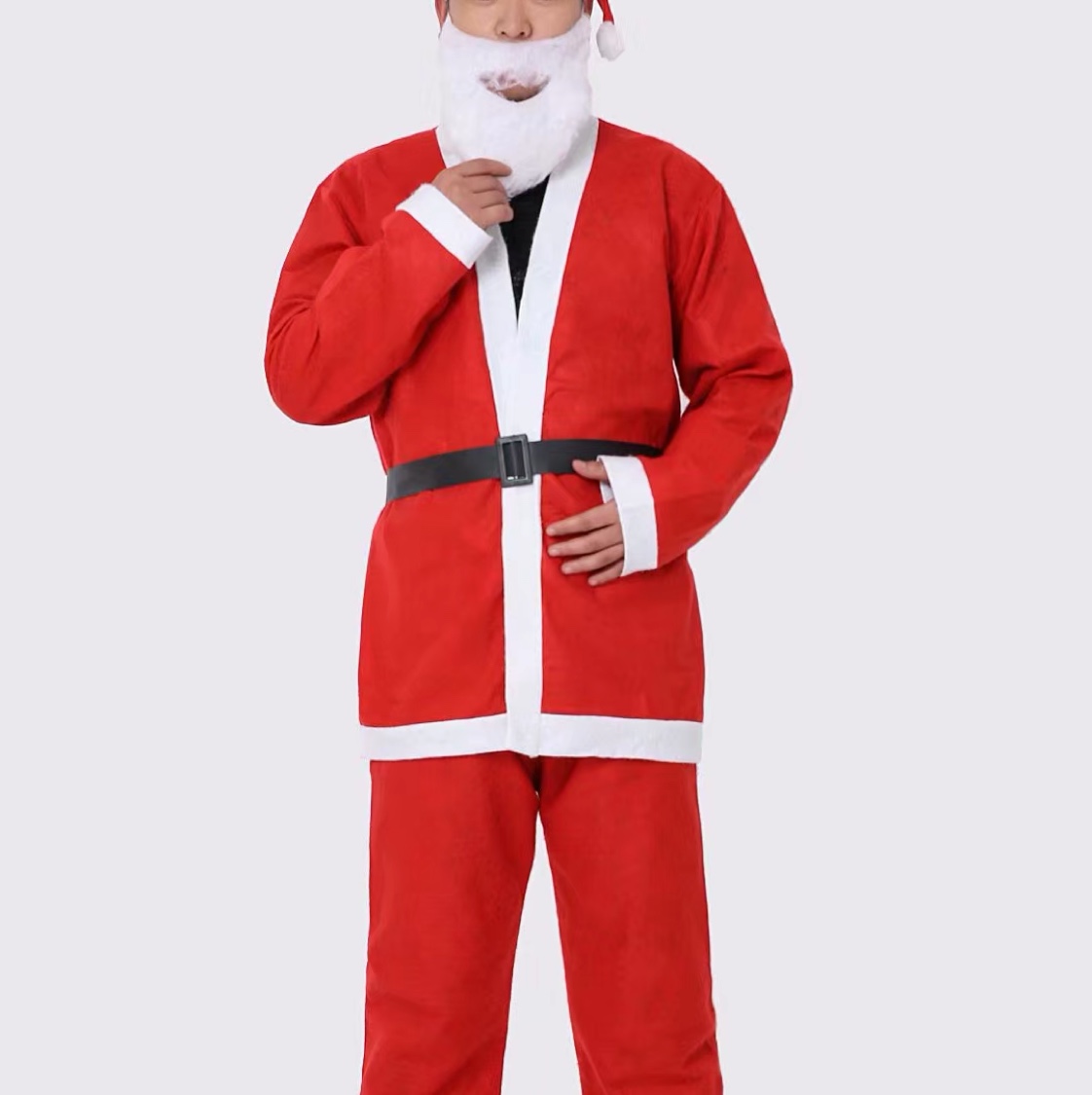 Santa Claus clothes, Christmas clothing, Christmas clothing for adults, 5-piece set, hat, beard, clothes, trousers, belt details Picture